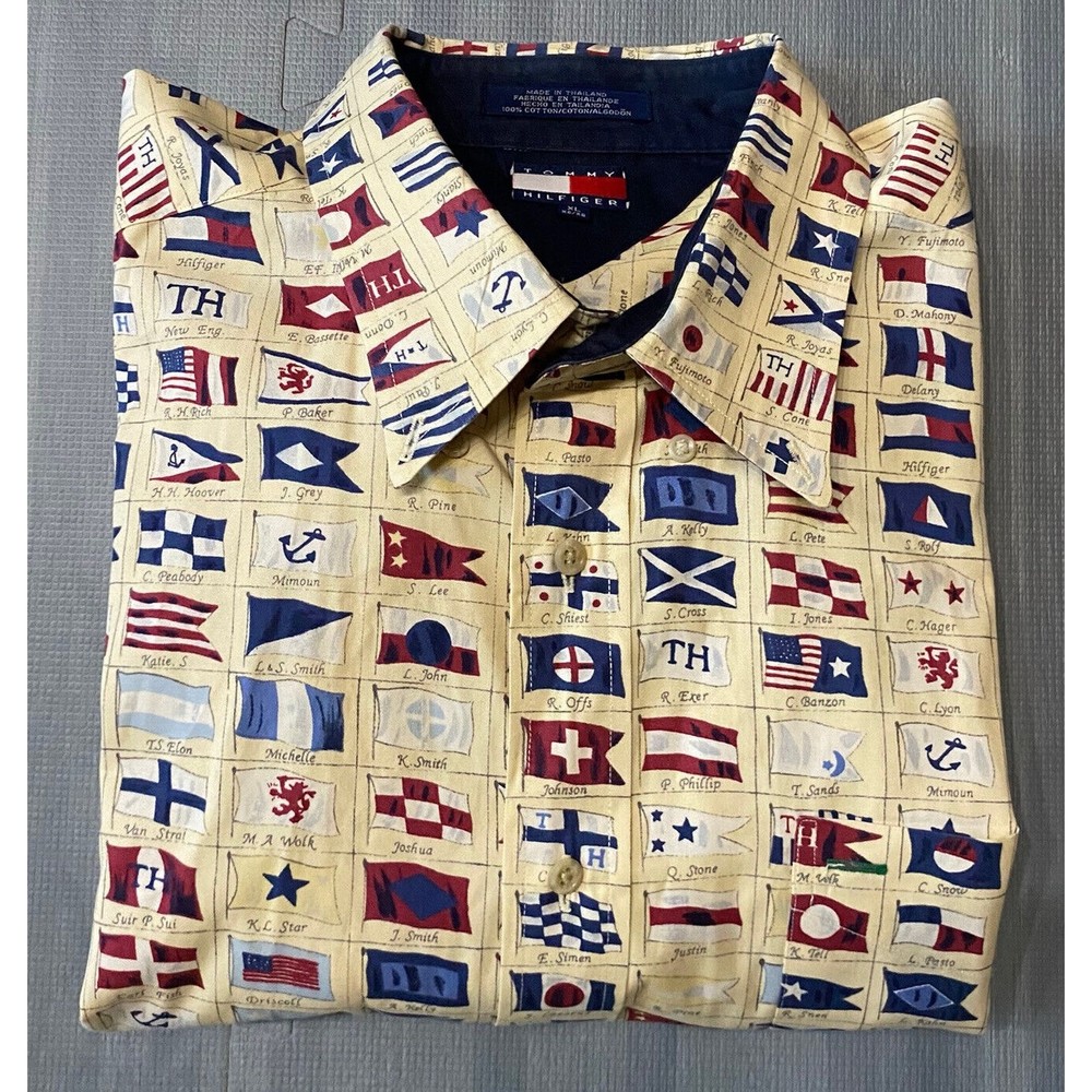 Tommy Hilfiger Mens All Over Print Nautical Flag Button Shirt  Size XL